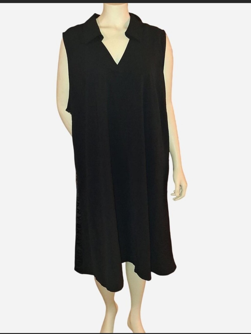 DKNY Black Sleeveless Collared V-Neck Tunic Dress